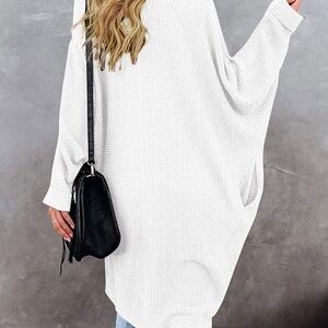 Lot of 3 Like New Oversised Bat Wing Wafle Knit Cardigans Red, White and Green